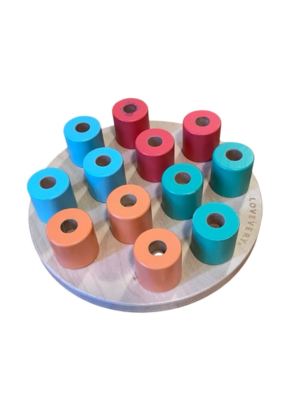Wooden Color Sorting Peg Toy - Multicolor (Blue, Teal, Coral, Pink)